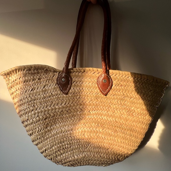 Poolside large beach tote long handles bag embroidered plant lady straw woven - Picture 4 of 13